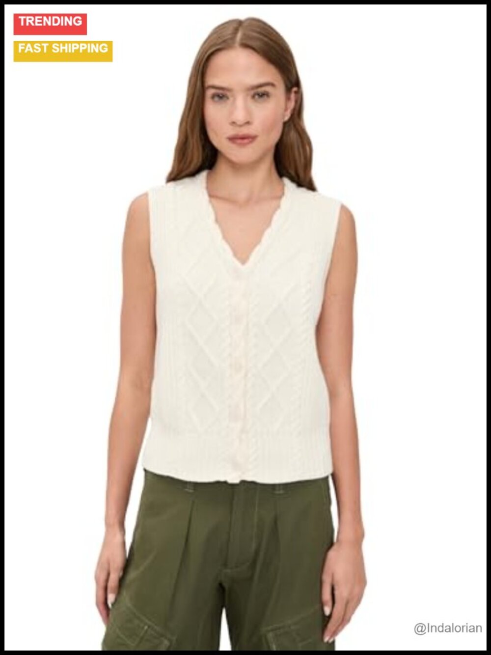 Cable Knit Sweater Vest Mid-Weight Stretch Layer